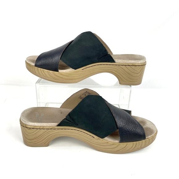 Dansko Leather Sandals Women's 41 Black Slides 9.5 Miri Platform Comfort Shoes - Picture 4 of 9